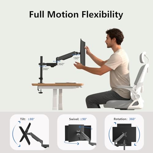 suptek Single Monitor Arm for Desk Mount Stand,Adjustable Monitor Arm for 17 to 32 inch Screen, Support Weight up to 22lbs, Mounting Holes 75x75mm to 100x100mm,Pneumatic Pole Mount Arm Black - size: Pole Mount Arm