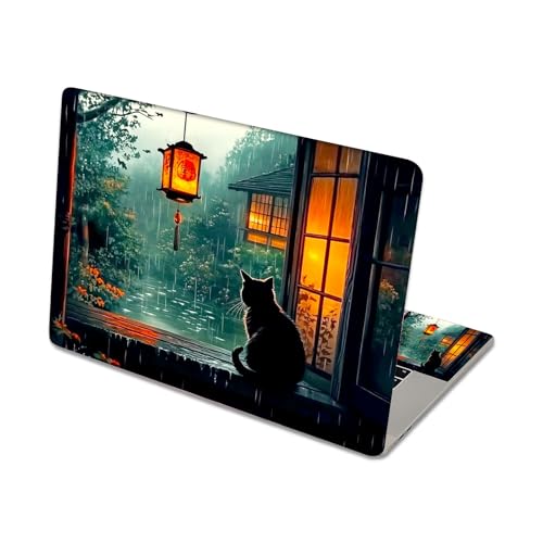 Aesthetic Laptop Skin Sticker, Cat by Rainy Window Waterproof Vinyl Laptop Decal, Removable Bubble Free, Reusable Protective Cover for 13 14 15 15.6 Inch - color: Cat by Rainy Window