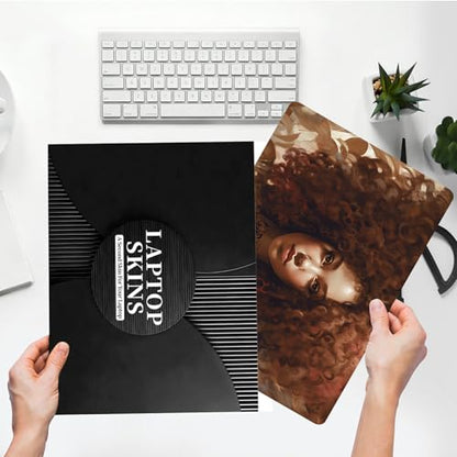 Universal Laptop Skin Sticker with 2 Wrist Pad Skins, Waterproof Scratch Resistant Vinyl Laptop Cover Decal, Cut to Fit for 11–15.6 Inch MacBook HP Dell Lenovo, Black Girl Red Hair - color: Black Girl Red Hair
