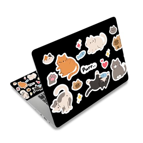 Black 12 12.1 13 13.3 14 15 15.4 15.6 in Skin Laptop Sticker Decal, Netbook Skins for Notebook, Universal Cute Vinyl Laptop Decor Cover, Waterproof Art Protector I Adorable Cat Sticker - color: Black Adorable Cat Sticker
