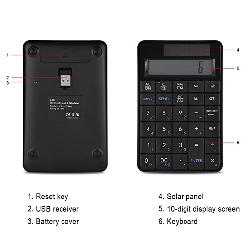 2.4G USB Numeric Keypad, 2 in 1 Mini Portable Numpad with LCD Display and USB Receiver and Calculator Function, Support Solar Power and 2 AAA Batteries