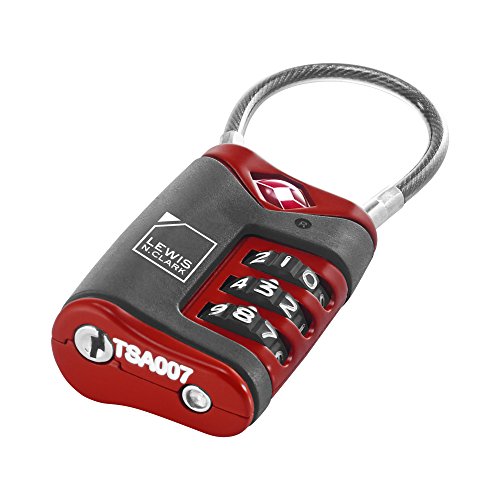 Lewis N. Clark TSA-Approved Easy-to-Set Combination Luggage Lock With Steel Cable, Red, One Size - color: Red, size: Single