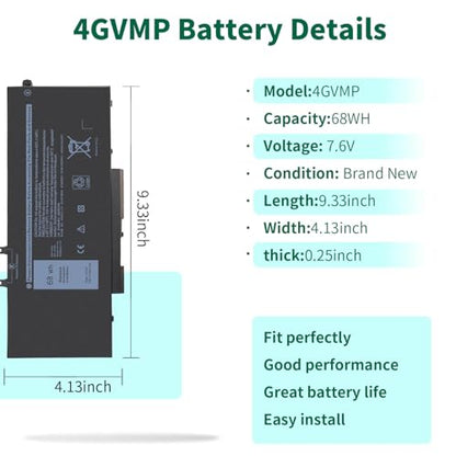 4GVMP Laptop Battery for Dell Latitude 5400 5500 5410 5510 E5400 E5500 Inspiron 7590 7591 7791 2-in-1 Precision 3540 3550 Series P84F P84F001 P42E P42E001 P98G001 P80F001 RF7WM C5GV2 H82T6 7.6V 68Wh - size: 9.33*4.13*0.25inch