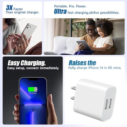 USB Wall Charger,4 Pack Dual Port Plug Adapter for Wall Outlet Charging Block, USB Power Adapter for iPhone 14/13/12/11 Pro/Pro Max, XS/XR/X,Galaxy, Pixel, Moto and Android Phones (White) - color: White