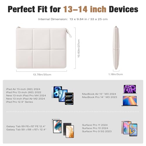 MoKo 13.3-14 Inch PU Leather Laptop Sleeve Fit with New Mac Neo 13", Mac Air 13'' M5 2026, Mac Pro 14'' M5, Mac Pro 13" M2/M1, Built-in Elastic Band, Laptop Carrying Case, White - color: White, size: 13.3-14 inch
