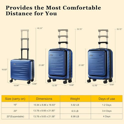 CENSIEN Expandable 16 Inch Carry On Luggage Airline Approved Small Suitcase | Lightweight ABS+PC Hard Shell Suitcases,360° Spinner Wheels,TSA Lock,YKK Zipper,Business Weekender Short Trips,Blue - color: Navy Blue, size: 16 Inch EXT