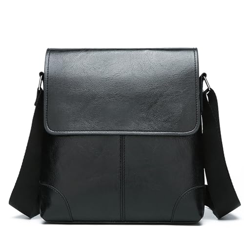 PORT&LOTUS Messager Bags for Men Small Men's Shoulder Bag for Men PU Leather Crossbody Purses for Men - color: B Black Small Size