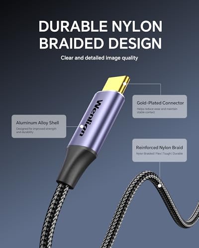 USB C Monitor Cable Right Angle 5FT, 4K@60Hz Display, 20Gbps Data Transfer, 240W Fast Charging, Braided Nylon Cable 90° USB C Video Cable for MacBook Air/Pro, iPhone 15/16/17, Portable Monitor - size: 5ft