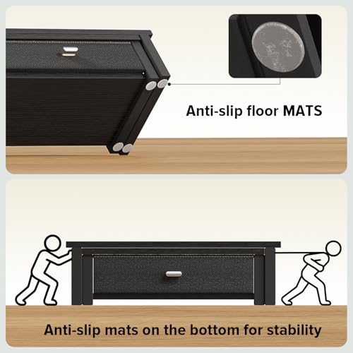 WOHOMO Dual Monitor Stand Riser with Drawers, Wood Desk Organizers for 2 Monitors, Desktop Storage Stand for Computer, Laptop, Black