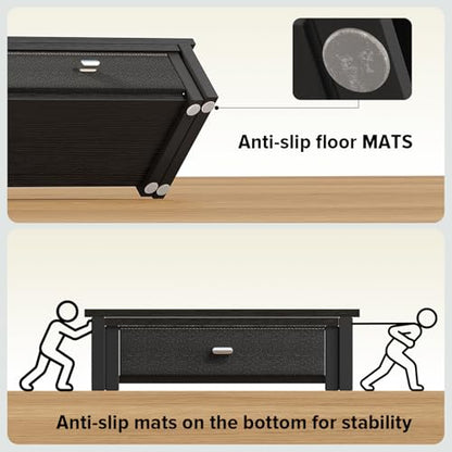 WOHOMO Dual Monitor Stand Riser with Drawers, Wood Desk Organizers for 2 Monitors, Desktop Storage Stand for Computer, Laptop, Black