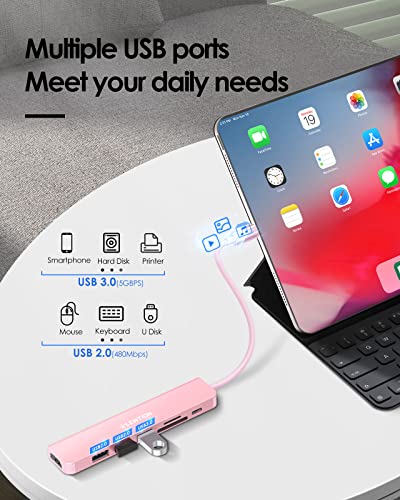 LENTION 7-in-1 USB C Hub, 4K@60Hz HDMI, 100W PD, Card Reader, USB 3.0 & 2.0 | Plug and Play, Stable Driver 3.0 Certified, for macOS, iOS/iPadOS, Windows & ChromeOS (CB-CE18, Rose Gold) - color: Rose Gold