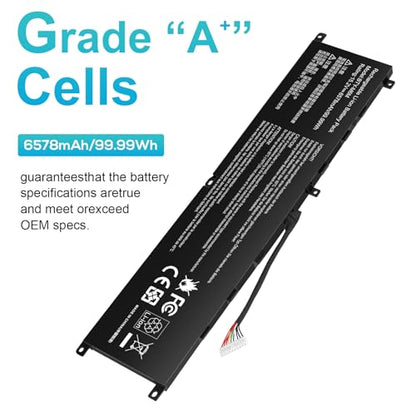 BTY-M6M Battery Replacement for MSI GS66 Stealth 10SD 10SE GE76 Raider 10SF 10SFS 10SGS GE66 Raider 10UE 10UG 10UH 11UE 11UG 11UH WS66 10TK 10TL WE76 11UK 11UM Creator 15 A11UE A11UH A10SD A10SE - size: BTY-M6M