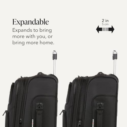 SWISSGEAR Sion 2-Piece Travel Set, Softside Expandable Carry-On Spinner Bundled with 1900 ScanSmart 17" Laptop Backpack with RFID Blocking & Tech Organization, Black - color: Black, size: 2-Piece Set (Carry-On/Backpack)