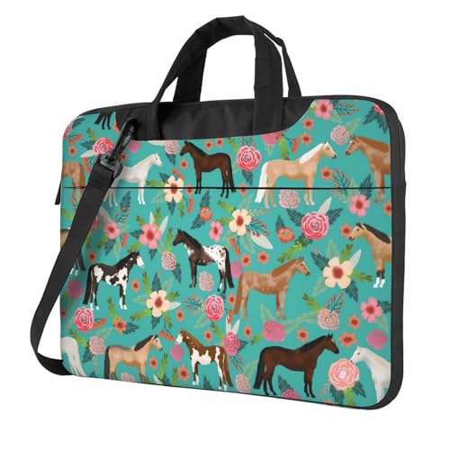 Laptop Sleeve Laptop Shoulder Messenger Bag Briefcase Bag Case Sleeve Carrying Case For Notebook - color: Horses Floral Green, size: 13 inch