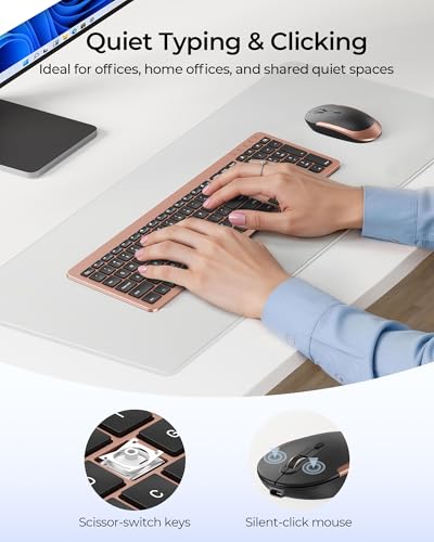 seenda Rechargeable Wireless Keyboard and Mouse Combo, Rose Gold & Black | Quiet, slim full-size keyboard with numpad, 2.4GHz USB receiver, USB-C charging, 3-level DPI mouse for Windows PCs/laptops - color: Rose Gold & Black