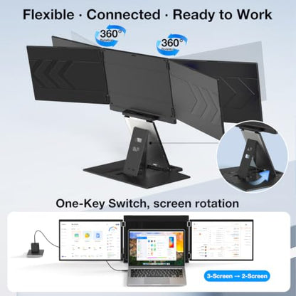 Quad Laptop Screen Extender, 15.3" 1200P FHD Quad Monitor, 16:10 Aspect Ratio, 1 Cable for 3 Screens, Driver Required, Compatible with Windows & All Mac (M1-M5 Included) - size: 15.3"