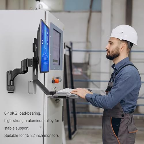Monitor and Keyboard Wall Mount, Stand/sit Workstation, with Pneumatic Arm, Load 10kg, with 60cm Foldable Keyboard Tray, for 15-32 Inch Single Screen - color: Silver