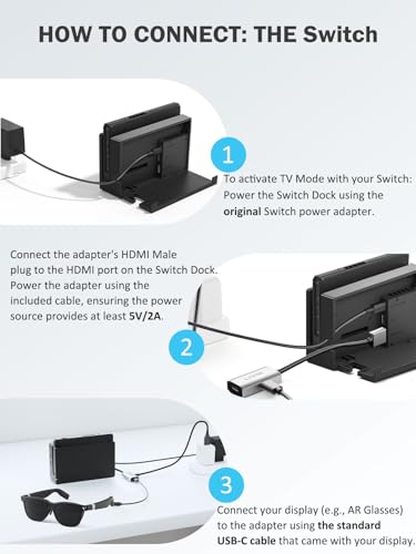 HDMI to USB C Adapter (4K@60Hz) Portable Monitor, AR Glasses XREAL One Air 2 Pro/VITURE Luma/RayNeo Air 3s/Rokid,HDMI Male(Source) to USB C Female(Display) Laptop,PS4/5,Xbox,Switch,ROG Ally,Steam Deck - color: Silver