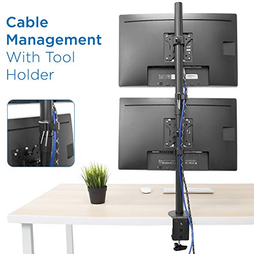 Mount-It! Vertical Dual Monitor Mount, Full Motion Dual Monitor Arm for 13–32" Screens, Heavy Duty Steel, VESA 75x75 100x100, C-Clamp or Grommet Base, Height Adjustable, Tilt Swivel Rotate, Black