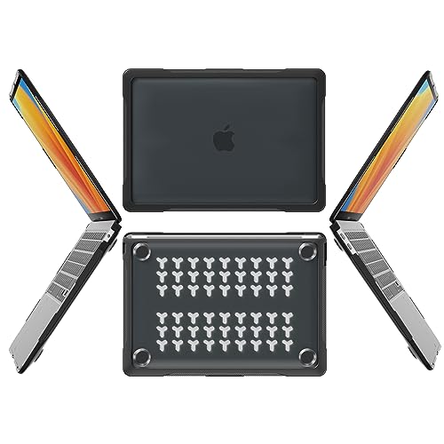 Batianda 4-in-1 Ultimate Case for MacBook Air 13 Inch 2018-2020, Black | Fits M1/Intel Models A2337/A2179/A1932, Lightweight Slim Design, Carbon Fiber Side Texture, Matte Translucent Hard Shell - color: Black