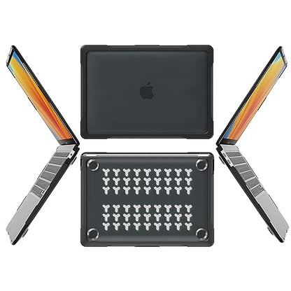 Batianda 4-in-1 Ultimate Case for MacBook Air 13 Inch 2018-2020, Black | Fits M1/Intel Models A2337/A2179/A1932, Lightweight Slim Design, Carbon Fiber Side Texture, Matte Translucent Hard Shell - color: Black
