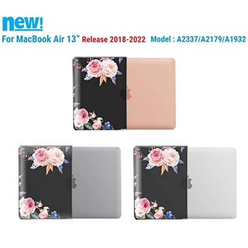 IBENZER Compatible with New MacBook Air 13 inch case 2022 2021 2020 M1 A2337 A2179 A1932, Hard Shell Case&Keyboard Cover&Screen Film for Mac Air 13 with Touch ID (2018-2022), Peony, AT13-CFL+2 - color: Peony