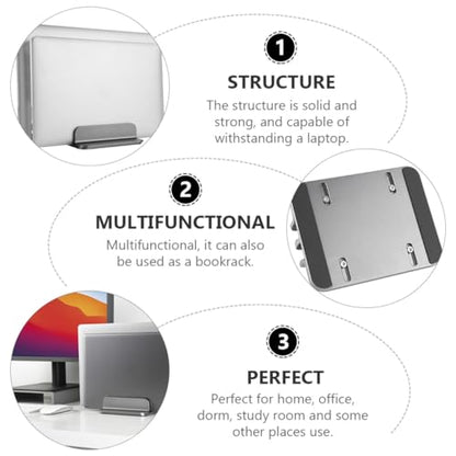 VANZACK Dual-Slot Aluminum Alloy Vertical Laptop Stand and Tablet Holder, Vertical Support Base for Desk, Compatible with Laptops and Tablets, Cooling and Space-Saving Design for Office