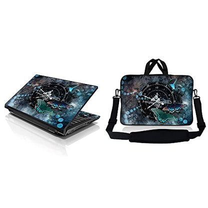 Laptop Sleeve 15" Compatible with Dell, Asus, Acer, Handle & Adjustable Shoulder Strap & Matching Skin Sticker Compatible with 15" 15.4" 15.6" - Clock Butterfly Time - color: Clock Butterfly Time, size: 15 inch