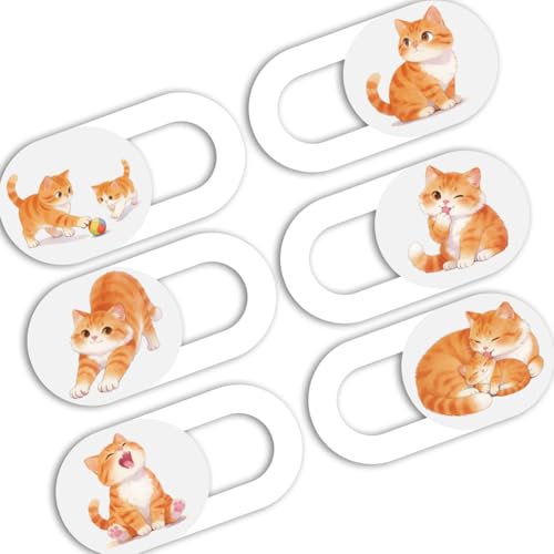 6Pcs 6 Styles Cat Camera Cover Slide Cute Privacy Guard Accessories, 0.04 Inch Ultra Thin White Webcam Cover Protector Blocker for Laptop Computer Tablet Notebook Mini PC Home Office Use - color: Cat