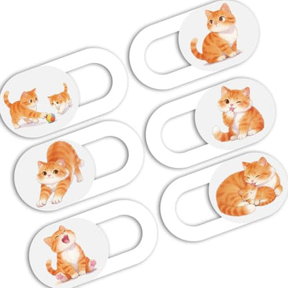 6Pcs 6 Styles Cat Camera Cover Slide Cute Privacy Guard Accessories, 0.04 Inch Ultra Thin White Webcam Cover Protector Blocker for Laptop Computer Tablet Notebook Mini PC Home Office Use - color: Cat