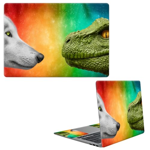 Laptop Skin Sticker Decal, Universal Protective Cover Fit 12 13 14 15.6 Inch Notebook, Reusable Water-Resistant Vinyl Decal w/ 2 Wrist Pads for Business Travel Office, Dragon and Wolf - color: Dragon and Wolf
