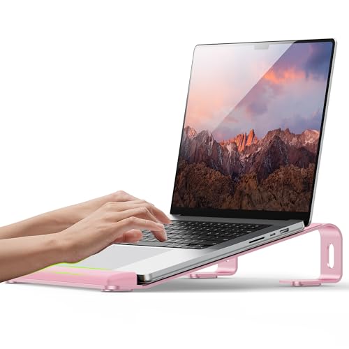 JCZT Aluminum Laptop Stand, Notebook Stand with Wrist Rest, Ergonomic Detachable Laptop Mount, Computer Stand Compatible with 10-17'' All Laptops Such as MacBook Air Pro/HP/Dell/Lenovo, Pink - color: Pink