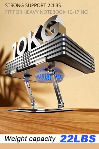 Laptop Stand Fan with 360 Rotating Swivel Base, 10inch Riser Height Adjustable for Typing/Viewing/Presentation,Metal Ergonomic Strong Holder,for Heavy Notebook 12 14 15 17Inch MacBook