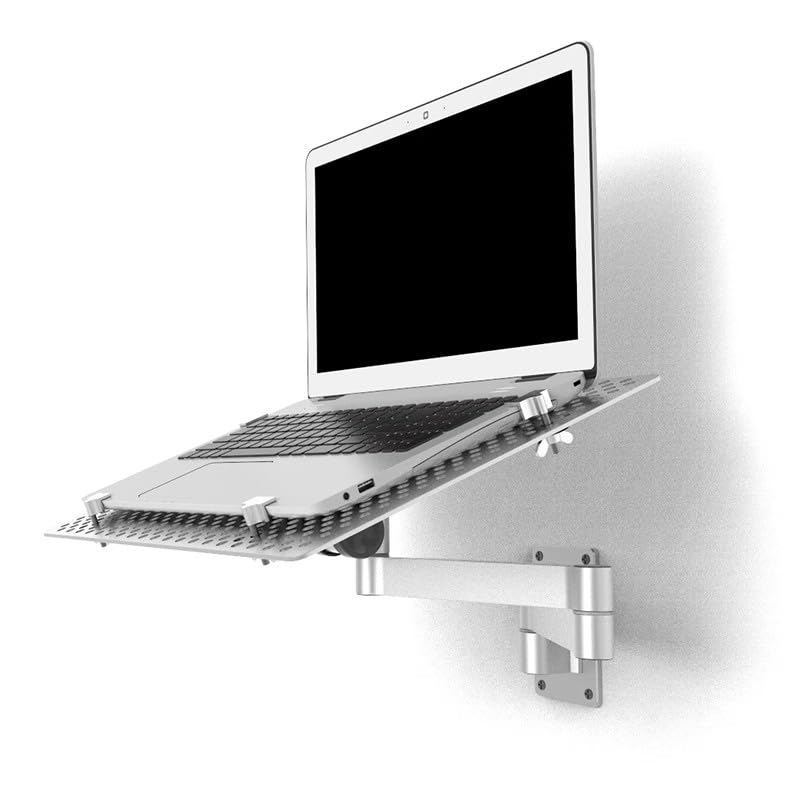 Laptop Wall Mount, Ergonomic Laptop Extended Arm, Full Motion Adjustments Notebook Bracket, Aluminum Alloy Vented Cooling Tray, Holds 8kg, Fits 10 to 15.6 Inch Screen