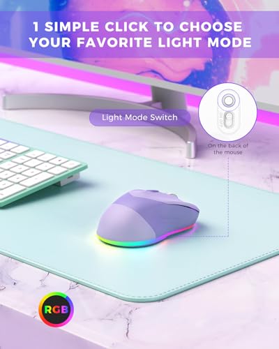 PEIOUS Wireless Jiggler Mouse for Laptop Keeps Computer Awake- Light Purple | 2-in-1 rechargeable LED mouse with jiggler mode, random movement, On/Off control, and plug-and-play USB - color: Purple