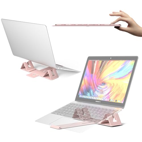 Perilogics Magnetic Adjustable Travel Laptop Stand for Digital Nomads and Business Travelers. Compact, Foldable, and Ideal for Desk Use. Elevate Your Work Experience with Our Laptop Riser on the Go - color: Light Pink