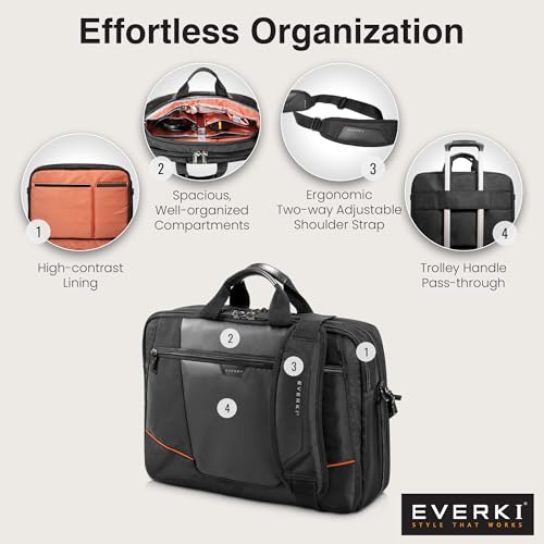 EVERKI Flight Business Laptop Briefcase Bag - Travel Checkpoint Friendly & Heavy Duty Laptop Briefcases for Men, Business Travel Bag with Lap top Compartment up to 16", 15L Capacity (EKB419), Black