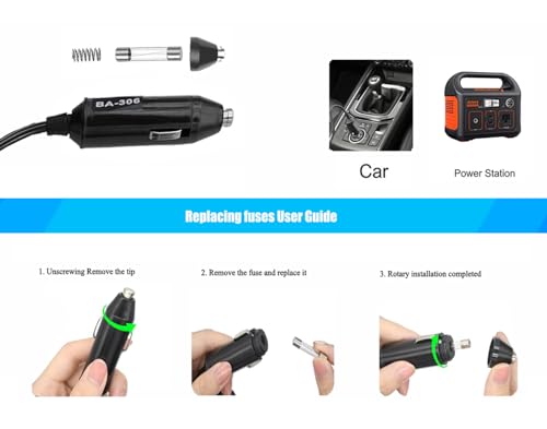 Genuine BA-306 12V Car DC Adapter Power Cord Supply Compatible with Inogen One G3 G4 G5 Model IO-300 IO-400 1400-1000 1400-2000 BA-301 BA-503 BA306 Auto Vehicle Cigarette Lighter Plug Battery Charger