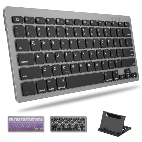 OMOTON Upgraded Rechargeable Bluetooth Keyboard for iPad, with Adjustable Stand Holder and 2 Key Stickers, Compact Portable Wireless Keyboard for iPad 11th A16, 10th, Pro, Air, Mini, Grey - color: Grey