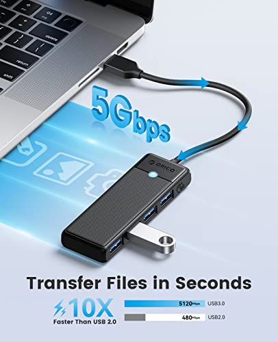 ORICO USB 3.0 Hub, 4-Port USB Hub with 0.5Ft Cable, Ultra Slim USB-Splitter for Laptop MacBook Pro, iMac, Surface Pro, XPS, PS5，PC, Flash Drive, Mobile HDD - size: 0.5Ft