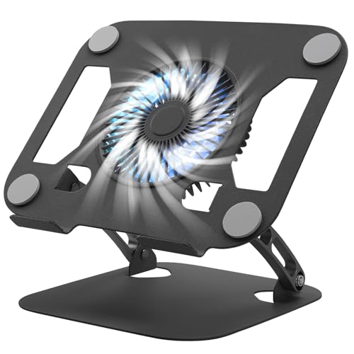 SHUWEI Laptop Cooling Stand with 3 Speed Fan, Adjustable Height & Angle, Carbon Steel Framework, Ultra-Quiet & Super Sturdy for up to 16”Laptop - Black - color: Black, size: For 16" Laptop & No 360°Rotation