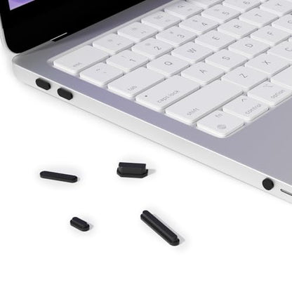 ProElife 7 Pcs Anti Dust Dirt Plug Cups Set for MacBook Neo, Black | Durable & Reusable Silicone Laptop Accessories, Custom Fit Design, Easy to Clean Non-Slip Stuff for Macbook USB-C & Headphone - color: Black