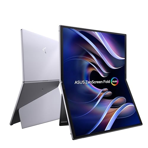 ASUS ZenScreen Fold MQ17QH 17.3 Portable Monitor, Quad HD OLED (2560 x 1920), HDMI, Two USB-C, Built-in Foldable Stand, 100purcent DCI-P3, Silver