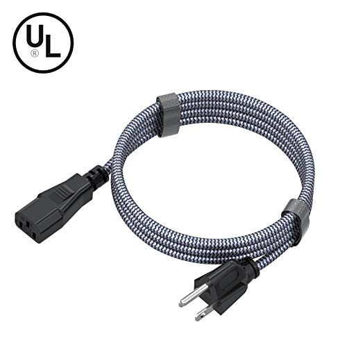 Power Cord, Goalfish 3 Prong AC Power Cable 3.3FT/1m Nylon Braided Replacement 3 Pin Power Cord UL Certified for Computer, TV, Monitor, Printer, PC, Projector, Power Supply Cable