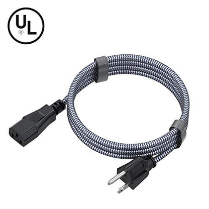 Power Cord, Goalfish 3 Prong AC Power Cable 3.3FT/1m Nylon Braided Replacement 3 Pin Power Cord UL Certified for Computer, TV, Monitor, Printer, PC, Projector, Power Supply Cable