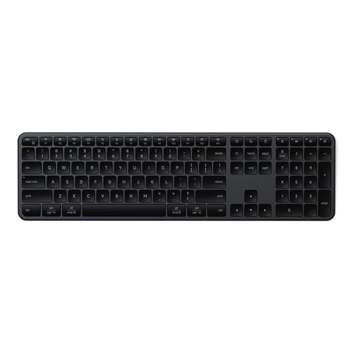 Satechi Slim EX3 Wireless Keyboard, Full-Size Keyboard w/Numpad, Multi-Device Bluetooth, 2.4GHz Connection for macOS, Windows, Android, Instant OS Key Remap,USB-C Rechargeable Battery, Space Black - color: Space Black, size: Keyboard