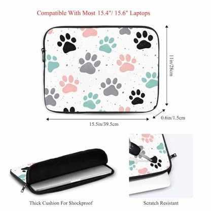 Laptop Sleeve Bag 15.4 15.6 Inch,Dog Paw Prints Colorful Dog Footprint Protective Polyester Computer Cases Laptop Cover Briefcase Bag Tablet Travel Cover - color: LPS-028