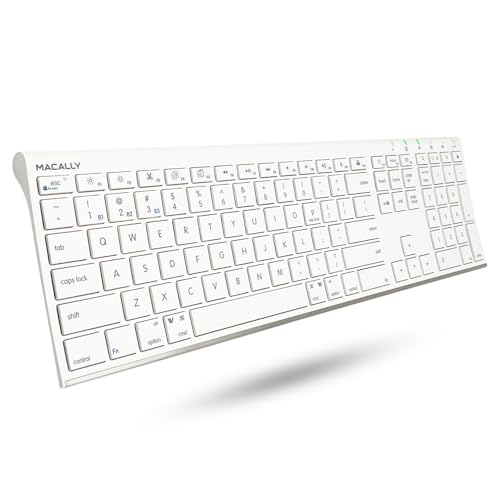 Macally Wireless Bluetooth Keyboard for Mac - Compatible Apple Keyboard or MacBook Pro/Air, iMac - Multi-Device, Up to 3 Devices with 110 Keys, 20 Shortcuts, Numeric Keypad, and Rechargeable - White - color: White