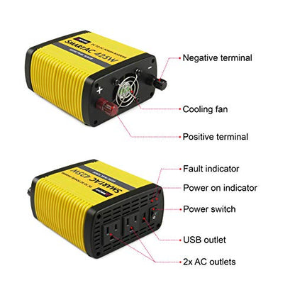 Wagan EL3706 425W Power Inverter 425W TrueRated Continuous 825W Surge PowerAC to DC 12V to 110V AC Inverter with 2 AC Outlets and 2A USB Charging Port - size: 425W