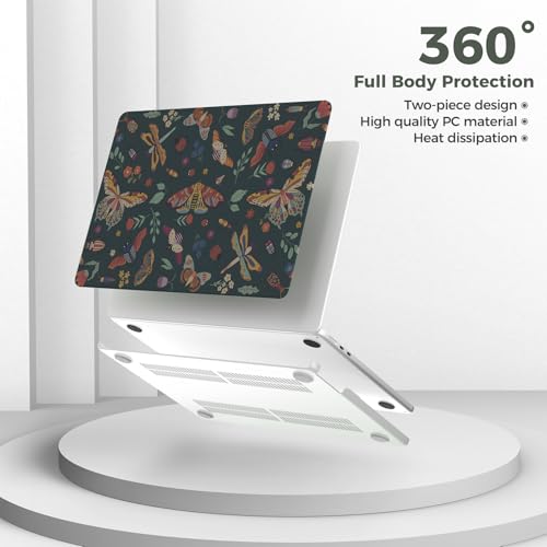 iCasso for M5 MacBook Air 13 inch Case 2026 2025-2022 M4 M3 M2 Model A3449 A3240 A3113 A2681, Sturdy Protective Hard Shell Case for Mac Air 13.6", Keyboard Cover + Screen Protector,Green Butterfly - color: Butterfly Green